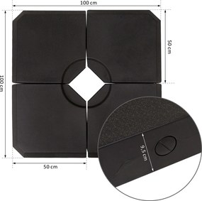 Outsunny Obciążnik do parasola 4-cz. Podstawa parasola 80 kg wody lub 120 kg piasku HDPE czarny