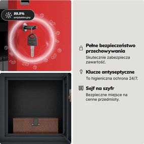 Szafa biurowa metalowa z sejfem antracytowo-czerwona, 900x1850x400 mm: FILIP II