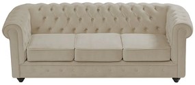 Kanapa 3-osobowa z beżowego weluru - CHESTERFIELD