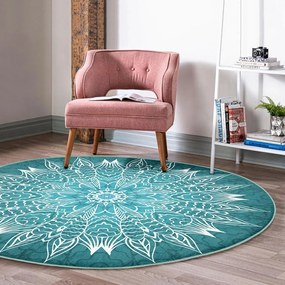 Turkusowy okrągły dywan odpowiedni do prania i robotów sprzątających ø 100 cm Comfort – Mila Home