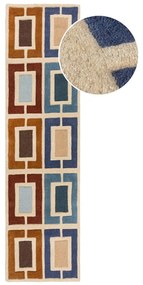 Niebiesko-pomarańczowy wełniany chodnik tkany ręcznie 60x230 cm Retro Blocks – Flair Rugs