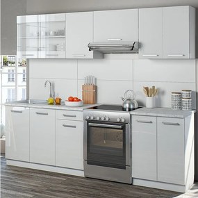 Zabudowa kuchenna biały wysoki połysk/biały 240x60x81.6 raul