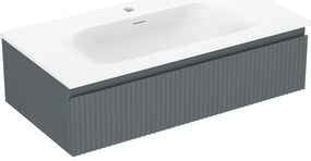 Mexen Rivel szafka łazienkowa 90 cm z umywalką Vela, 1 szuflada, ryflowana , grafit mat/biała mat - 91A20-09023-1-BF66-W23M01