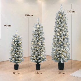 HOMCOM Zestaw 3 ośnieżonych choinek LED, wąskie, z gałązkami z PVC, 90/120/150 cm | Aosom PL