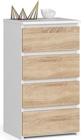 Komoda AKORD CL4 Biała 40 cm 4 szuflady kolor Dąb Sonoma mat 40x35x74 cm