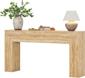 Stół do przedpokoju 160 cm, wąska i długa konsola sofy z wykończeniem imitującym trawertyn i solidnymi nogami