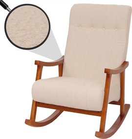 Fotel bujany MCW-K10,  kremowy, stelaż w kolorze orzecha włoskiego