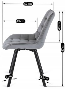 Krzesło Tapicerowane do Salonu RICK Szare Welurowe Nowoczesne Loft