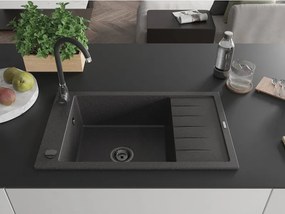 Mexen Elias zlewozmywak granitowy 1-komorowy z ociekaczem 795 x 480 mm, czarny nakrapiany, syfon czarny - 6511791005-76-B