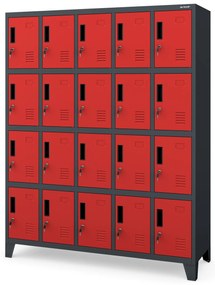 Metalowa szafa socjalna BHP skrytkowa ROBERT 1360 x 1720 x 450 mm, antracytowo-czerwona