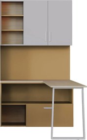 Nowoczesny regał z biurkiem dla nastolatka kaszmir + żółty B6-K64