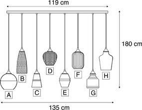 Lampa wisząca Art Deco czarna z bursztynowym szkłem 8-źródłowa - Hanne