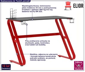 Czerwono-czarne biurko z uchwytami dla gracza - Kano