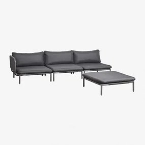 Sofa Modułowy Narożny Ogrodowy 3-częściowy Z Pufą Roubly Grafitowa Szarość - Sklum
