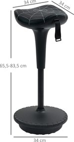 Vinsetto Stołek biurowy z funkcją obrotową, ergonomiczny stołek, regulowana wysokość 65,5-83,5 cm, 120° odchylany, czarny | Aosom PL