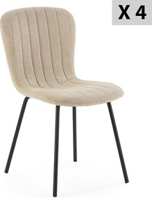 Zestaw 4 krzeseł Colummn Lucky pokrytych beżową tkaniną.