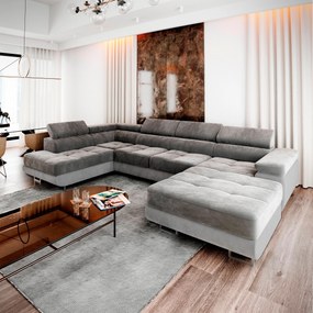 Masseno Narożnik CASONE z funkcją spania i pojemnikiem na pościel, Rozkładana sofa - Szary, MONOLITH 85 + MONOLITH 84