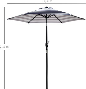 Outsunny Parasol Ogrodowy na Zewnątrz Niebieskie Paski Stal 23x216m Niebieski + Biały | Aosom PL
