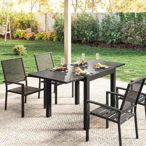 Outsunny Stół Ogrodowy Rozkładany 80/160 x 80 cm Aluminium Stół Jadalniany dla 4-6 Osób, Prostokątny z Blatem Lamelowym | Aosom PL