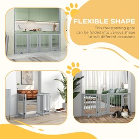 PawHut Bramka dla psa wolnostojąca 4 panele elastyczna drewno sosnowe jasnoszara | Aosom PL