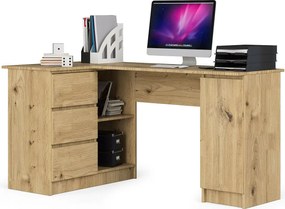 Biurko narożne AKORD B20 Dąb Artisan 155 cm lewe 1 drzwi 3 szuflady kolor Dąb Artisan mat 4 półki 155x85x77 cm