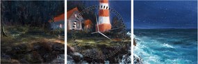 Obraz - Latarnia morska na brzegu oceanu, akwarela (z zegarem) (90x30 cm)