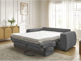 Ciemnoszara sztruksowa rozkładana sofa do spania 220 cm Hugo – Bobochic Paris