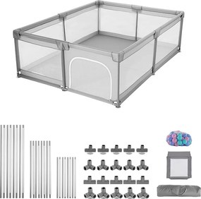 Park dla Dzieci SucceBuy, 200 x 178,5 cm, Plac Zabaw dla Dzieci, z 50 Kulami do Basenu, Torba Podróżna, Drzwi na Zamek, Oddychająca Siatka, Barierka do Zabawy
