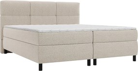 Kompletny zestaw boxspring z pikowanym zagłówkiem + stelaże + materac + materac nawierzchniowy - 2 x 90 x 200 cm - Tkanina - Beżowy - LODI od PALACIO