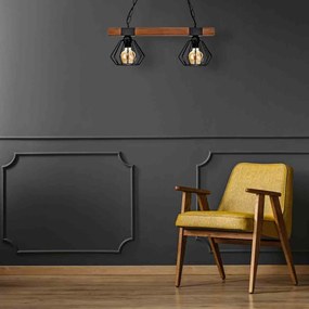 Lampa, podwójna, loft, czarna, drewno wisząca ULF BLACK/WOOD 2xE27