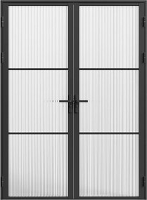 Blok drzwiowy odwracalny dwuskrzydłowy z aluminium i szkła teksturowanego – 2 x W204 x S93 cm – Czarny – MASERU