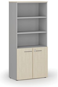 Szafa biurowa kombinowana PRIMO GRAY, drzwi na 2 poziomach, 800 x 420 x 1781 mm, szary/brzoza