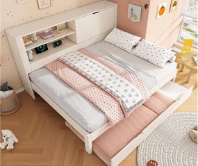 Kanapa rozkładana 140x190cm - z łóżkiem chowanym - z USB/Type-C - z 1 drzwiami i przegródką do przechowywania - biały​ (materac nie jest wliczony w cenę)