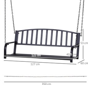 Outsunny ławka wisząca 2osobowa huśtawka ogrodowa z dachem i łańcuchami metalowa czarna 127 x 60 x 53 cm | Aosom PL
