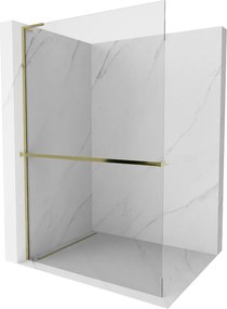 Mexen Kioto+ L ścianka prysznicowa z półką Walk-in 75 x 200 cm, transparent, złota - 800-075-123-50-00