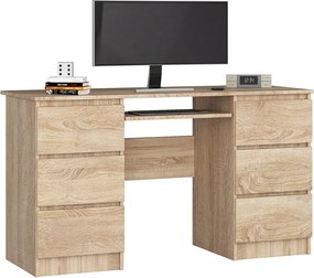 Biurko komputerowe AKORD A11 Dąb Sonoma 135 cm 6 szuflad kolor Dąb Sonoma mat 135x50x77 cm