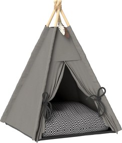 PawHut Tipi Namiot dla zwierząt, łóżko w formie namiotu tipi dla kota, namiot dla kota z poduszką, łóżko dla psa do spania, łóżko dla kota, szary