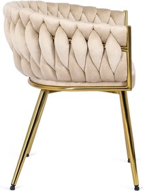 Krzesło Tapicerowane Plecione do Salonu CAPRI Kremowe Welurowe do Toaletki Nowoczesne Glamour