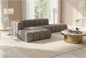 Narożnik w kształcie L z pufą Grand Mini, tkanina Salvador, Szary, Lewy