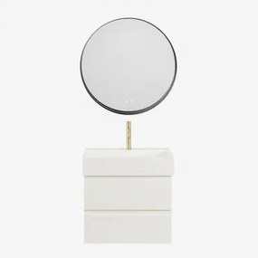 Zestaw Wiszących Mebli Łazienkowych Z Drewna I Forniru Jesionowego Zintegrowany Z Umywalką Ona Biała & - Sklum