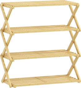 HOMCOM Regał na buty 4 poziomy, bambusowa półka, do 12 par butów, do przedpokoju, 60 x 29 x 67 cm, naturalny