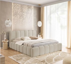 FURNISTAR Łóżko tapicerowane MIA z pojemnikiem 14x200|Bubble|Dwuosobowe|Stelaż listwowy|Wygląd łóżka boxspring|bez materaca-Beżowy