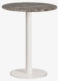 Okrągły Barowy Stół Z Naturalnego Kamienia Xiren Ø60 Cm & Brązowy Marmur Emperador & Lodowata Biel - Sklum