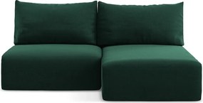 Ciemnozielony aksamitny rozkładany narożnik ze schowkiem (prawostronny/z szezlongiem) Kalena – Makamii