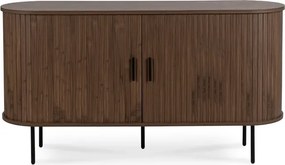 Komoda do Salonu Rozsuwana TRISH 140 cm Orzech Dwudrzwiowa Ryflowana Japandi