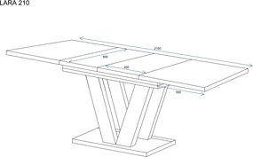 Stół z podstawą w kształcie litery V Lara rozkładany od 130 do 210 kaszmir