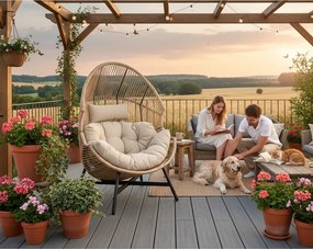 Fotel HOLAND Ogrodowy z Poduszką Rattanowy Stalowy 142 cm BEŻOWY