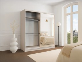Szafa z 2 drzwiami przesuwnymi - Z lustrem - L203 cm - Kolor: Beżowy i naturalny - CALOWI