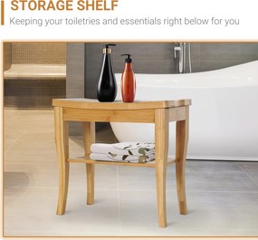 HOMCOM Ławka prysznicowa bambusowa z półką siedzisko krzesło do łazienki naturalne 47,5 x 26 x 44,5 cm | Aosom PL