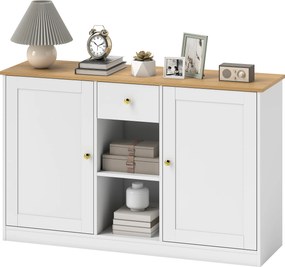 HOMCOM Komoda Kuchenna, Sideboard z Szufladą, Szafkami, Półkami, Płyta Wiórowa, Biała